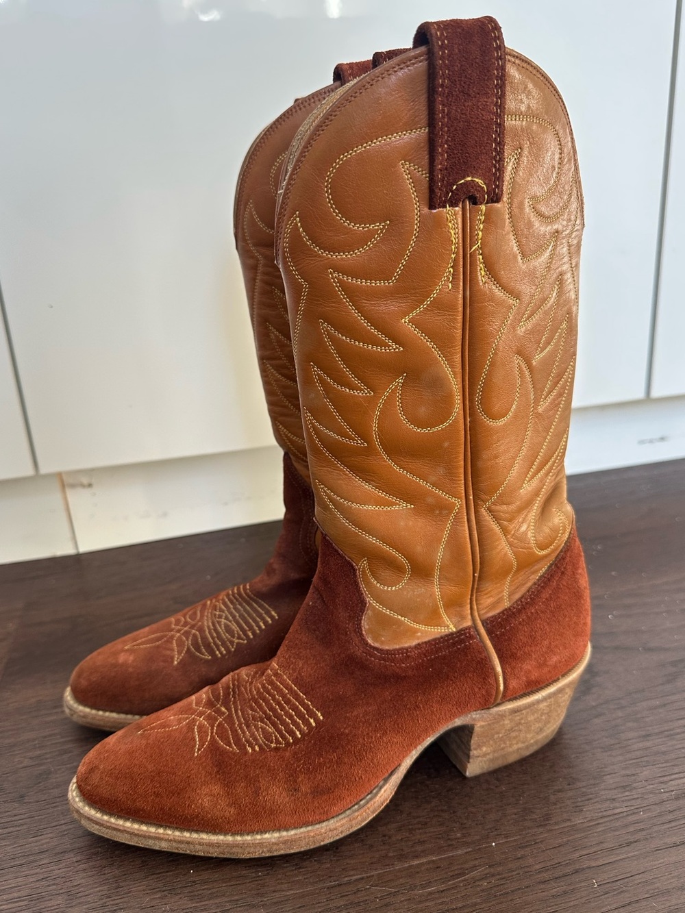 Alberta Boot Co. Brown Suede Leather Western Cowboy Boots Handmade 8